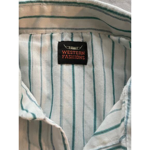 Vtg. Western Fashions White with Green striping Long Sleeve Shirt - Picture 4 of 8